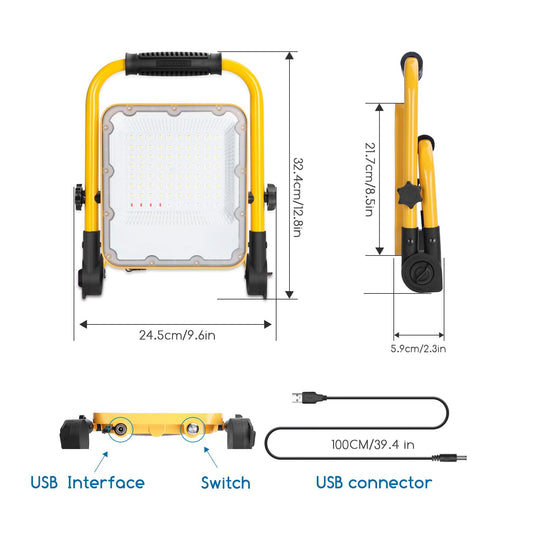 Comnox - Bouwlamp - Werklicht oplaadbaar - Compacte LED lamp met 3 standen - Waterdicht IP65 - Daglichtwit 6500K