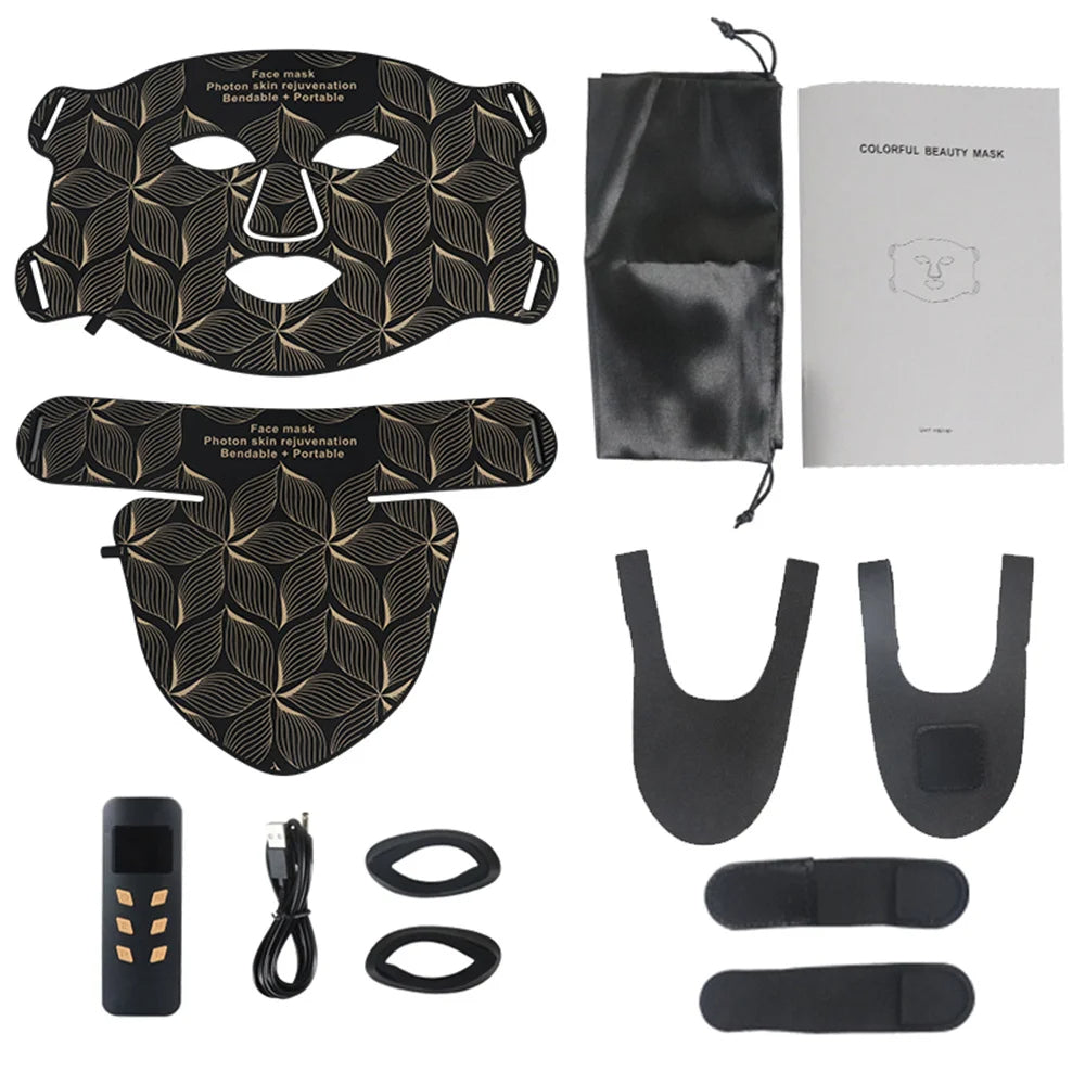 Comnox - LED Gezichtsmasker en Nekset - 7 Kleuren + Infrarood Licht - Anti-Aging, Acne Therapie, Rimpelvermindering - Draagbaar en Oplaadbaar - Bruin - Met Nekmasker - Comnox Company
