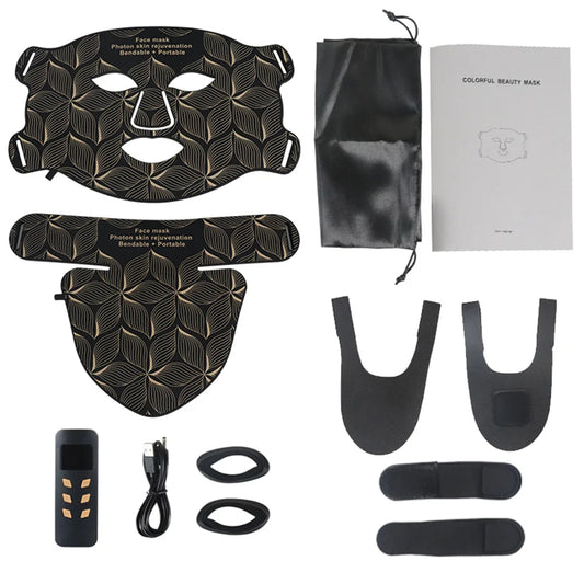 Comnox - LED Gezichtsmasker en Nekset - 7 Kleuren + Infrarood Licht - Anti-Aging, Acne Therapie, Rimpelvermindering - Draagbaar en Oplaadbaar - Bruin - Met Nekmasker - Comnox Company