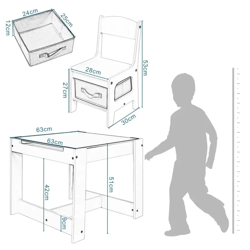 BukkitBow - 3-in-1 Kinder Activiteitstafel / Kindertafel Set - Met Omdraaibaar Schoolbord en Ingebouwde Opslagruimte - Veilig Design - 63x63x51cm