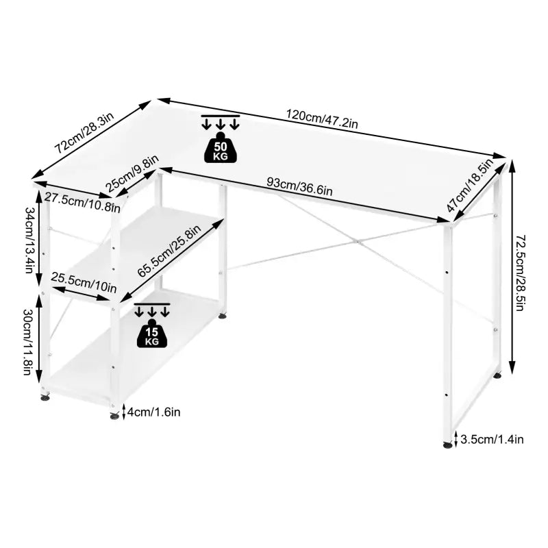 BukkitBow - Hoekbureau - Computer / Kantoor Bureau - met Opbergruimte - Frame van Metaal - 120X72CM