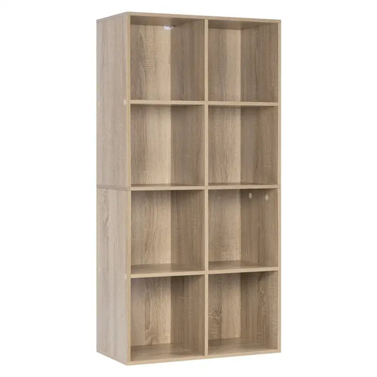 Een witte, minimalistische kubusboekenkast met negen vakken, geschikt voor moderne woon- of kantoorruimtes. Ideaal voor het opbergen van boeken, decoraties of accessoires in een stijlvolle, ruimtebesparende oplossing.