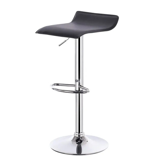 Grijze, comfortabele barstoel met hoogglans chromen frame en verstelbare zitting, ideaal voor moderne keukens of bars. Met stabilisatie ring en elegante, minimalistische vorm.