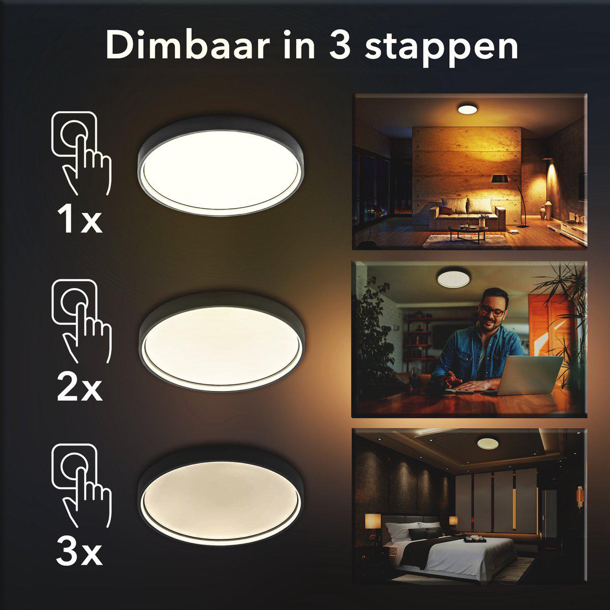 Deco Plafondlamp Ø 39cm met achtergrondverlichting - Dimbaar zonder dimmer - Donkergrijs