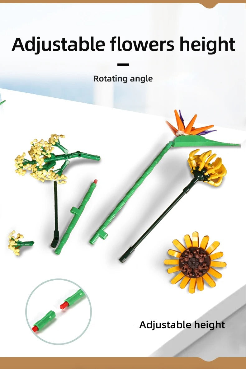 Comnox - Bloemenboeket Bouwset - Paradijsvogel & Zonnebloemen - 1600+ Onderdelen - Decoratief Model - Comnox Company