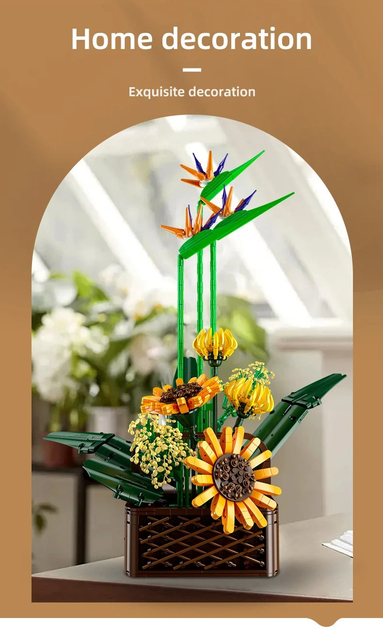 Comnox - Bloemenboeket Bouwset - Paradijsvogel & Zonnebloemen - 1600+ Onderdelen - Decoratief Model - Comnox Company