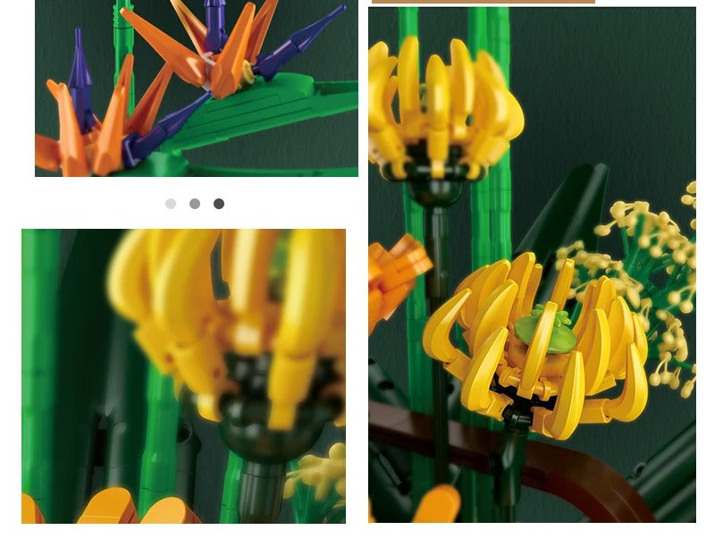 Comnox - Bloemenboeket Bouwset - Paradijsvogel & Zonnebloemen - 1600+ Onderdelen - Decoratief Model - Comnox Company