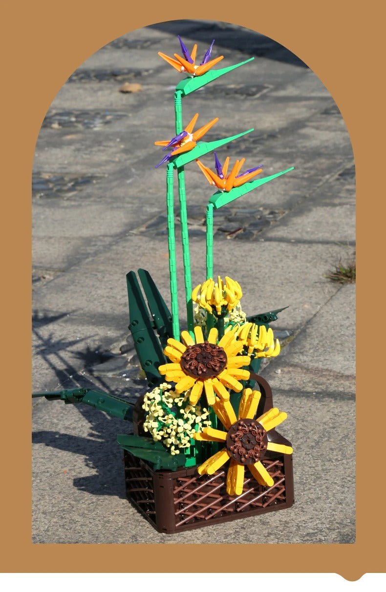 Comnox - Bloemenboeket Bouwset - Paradijsvogel & Zonnebloemen - 1600+ Onderdelen - Decoratief Model - Comnox Company