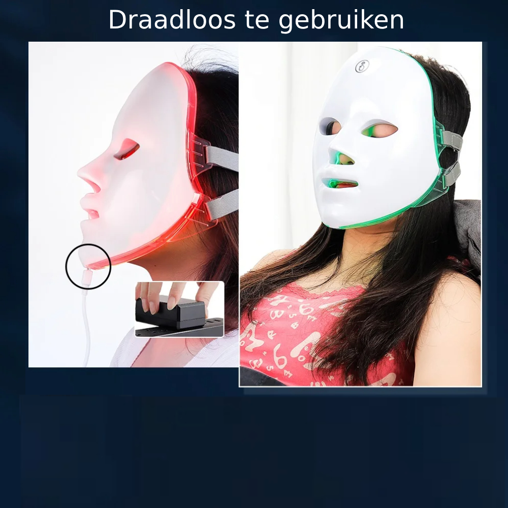 Comnox - LED Gezichtsmasker en Nek Masker - 7 Kleuren Lichttherapie - Huidverjonging, Anti-acne en Rimpelverzorging