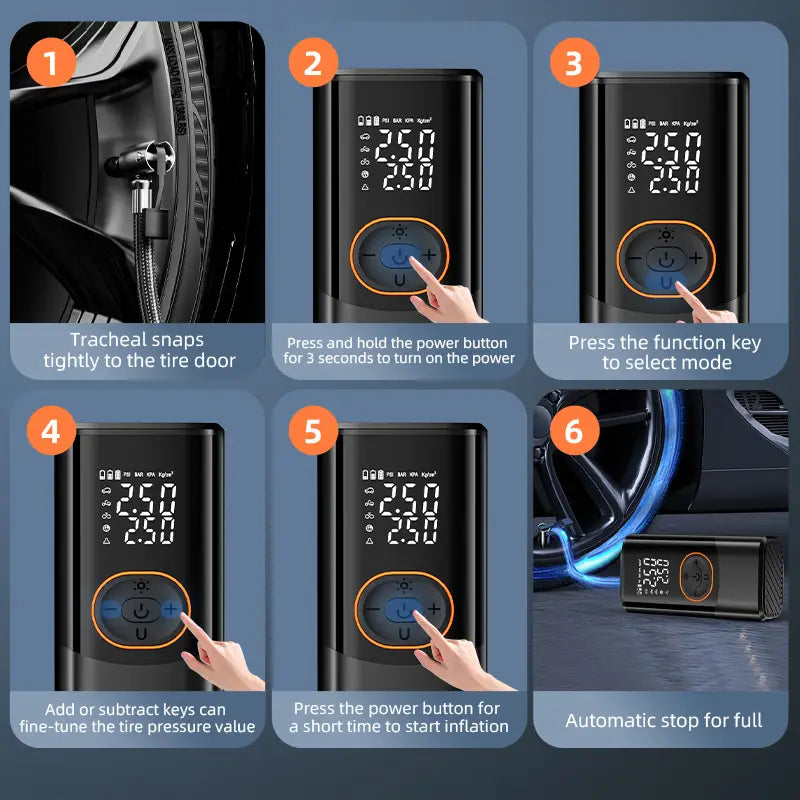 Draagbare Elektrische Bandenpomp – Compact, Krachtig & Slim Display