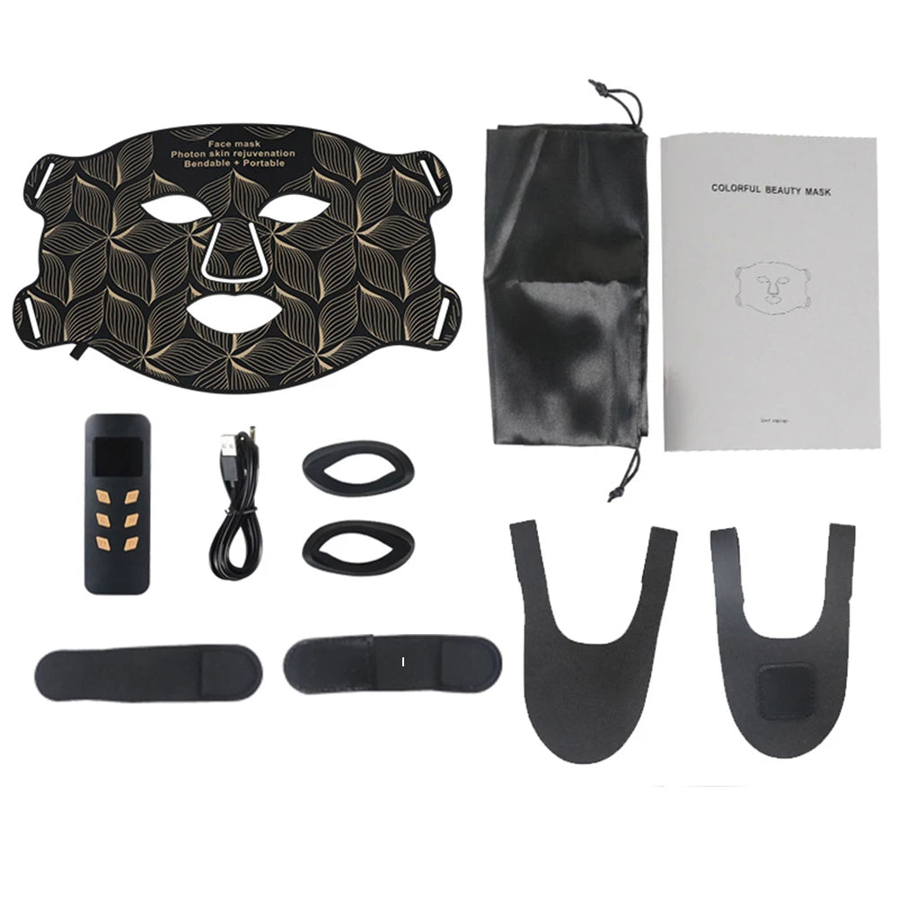 Comnox - LED Gezichtsmasker en Nekset - 7 Kleuren + Infrarood Licht - Anti-Aging, Acne Therapie, Rimpelvermindering - Draagbaar en Oplaadbaar - Bruin - Comnox Company
