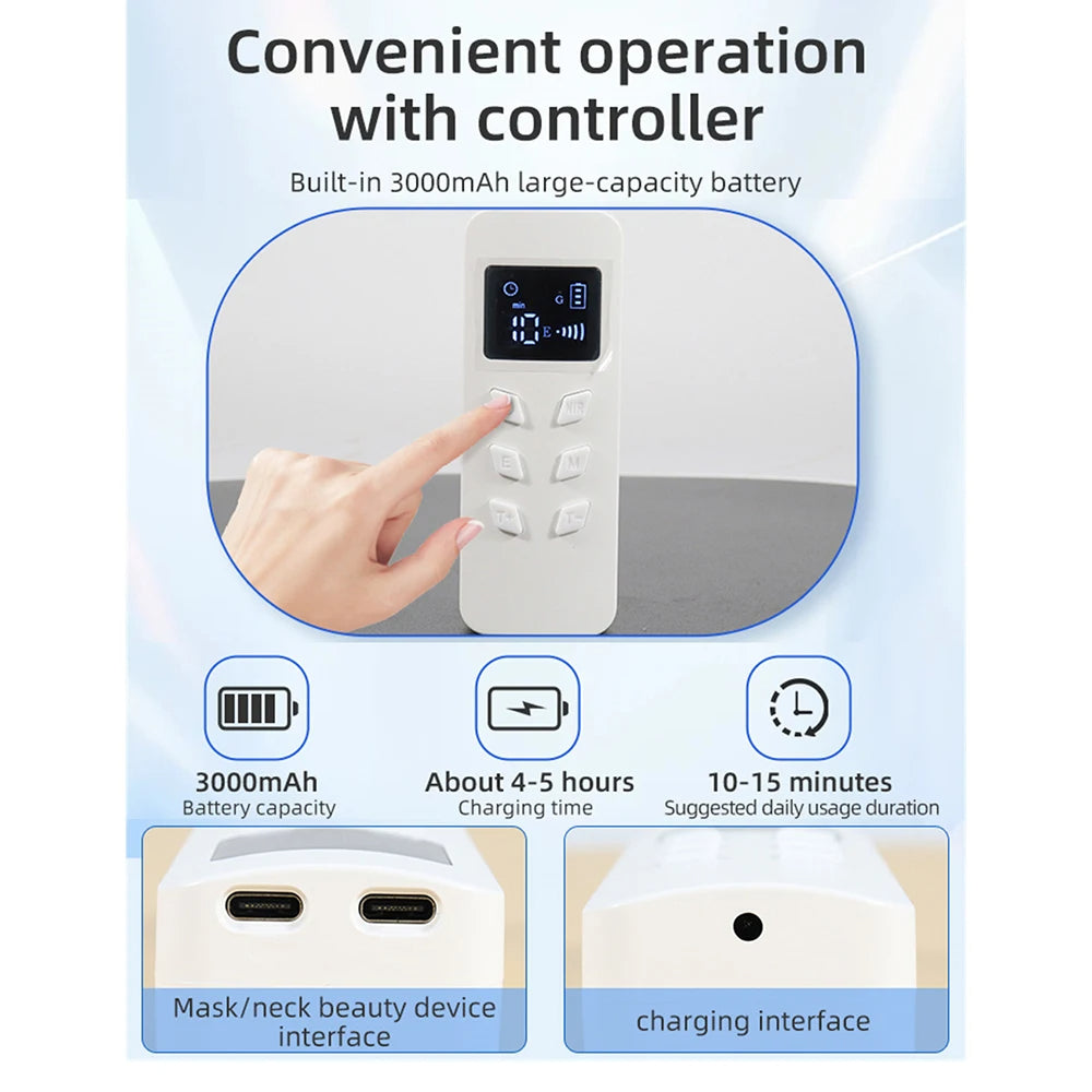 Comnox - LED Gezichtsmasker en Nekset - 7 Kleuren + Infrarood Licht - Anti-Aging, Acne Therapie, Rimpelvermindering - Draagbaar en Oplaadbaar - Bruin - Comnox Company