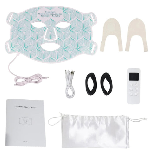 Comnox - LED Gezichtsmasker en Nekset - 7 Kleuren + Infrarood Licht - Anti-Aging, Acne Therapie, Rimpelvermindering - Draagbaar en Oplaadbaar - Wit - Comnox Company