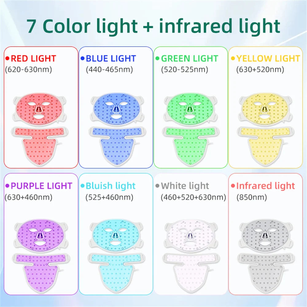 Comnox - LED Gezichtsmasker en Nekset - 7 Kleuren + Infrarood Licht - Anti-Aging, Acne Therapie, Rimpelvermindering - Draagbaar en Oplaadbaar - Bruin - Comnox Company