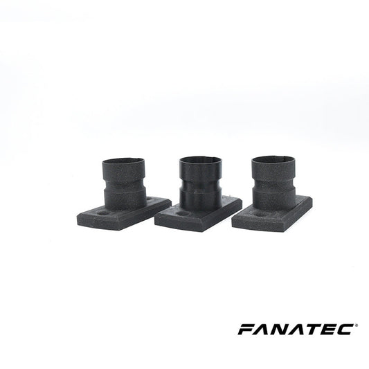 Zwart plastic montageonderdeel met vierkante basis en cilindrische bovenkant, voorzien van schroef- en boutaccessoires. Geschikt voor gamingstoelen en racestoelen met Fanatec-compatibiliteit.