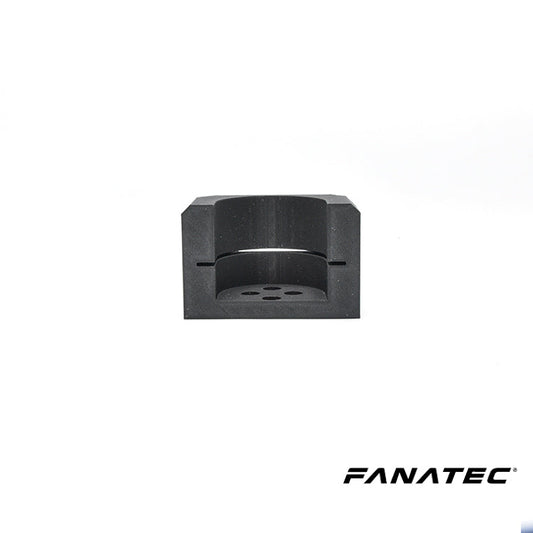Zwart, matte plastic stuurwieladapter met vier centrale gaten, speciaal ontworpen voor Fanatec racestuurwielinstallaties. Geschikt voor gaming en race-automobiel simulaties met hoge precisie.