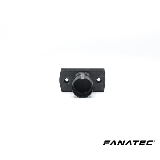 Zwart plastic montageonderdeel van Fanatec, met vier schroefgaten en een cilindrische opening, speciaal ontworpen voor gamingstoelen en racestoelen. Geschikt voor professionele en recreatieve simulatoren.