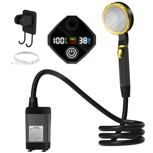 Comnox - Draagbare Camping Douchepomp - Digitale Display - Oplaadbaar - Buitendouche met Waterstop - 6000mAh Battery - Camping Shower - Grijs - Comnox Company