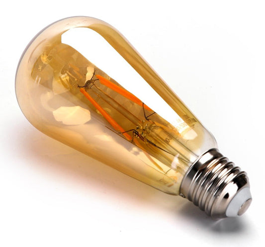 Kooldraadlamp E27 Edison ST64 - amber glas | LED 4W=38W gloeilamp | FLAME filament 2200K