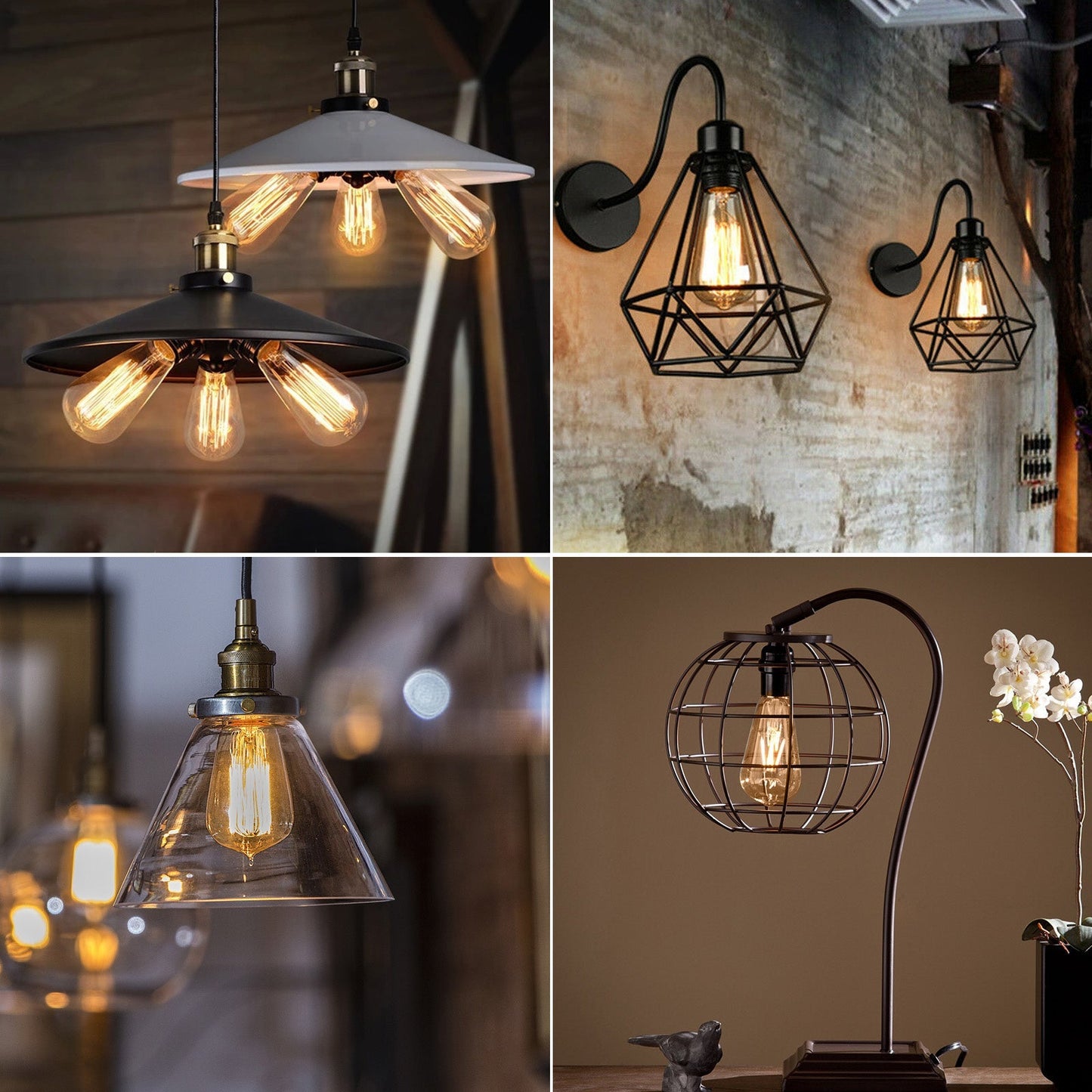 Een amberkleurige LED-lamp met vintage design, glazen kap en zichtbare filamenten, geschikt voor warme verlichting in woon- en decoratieve omgevingen.