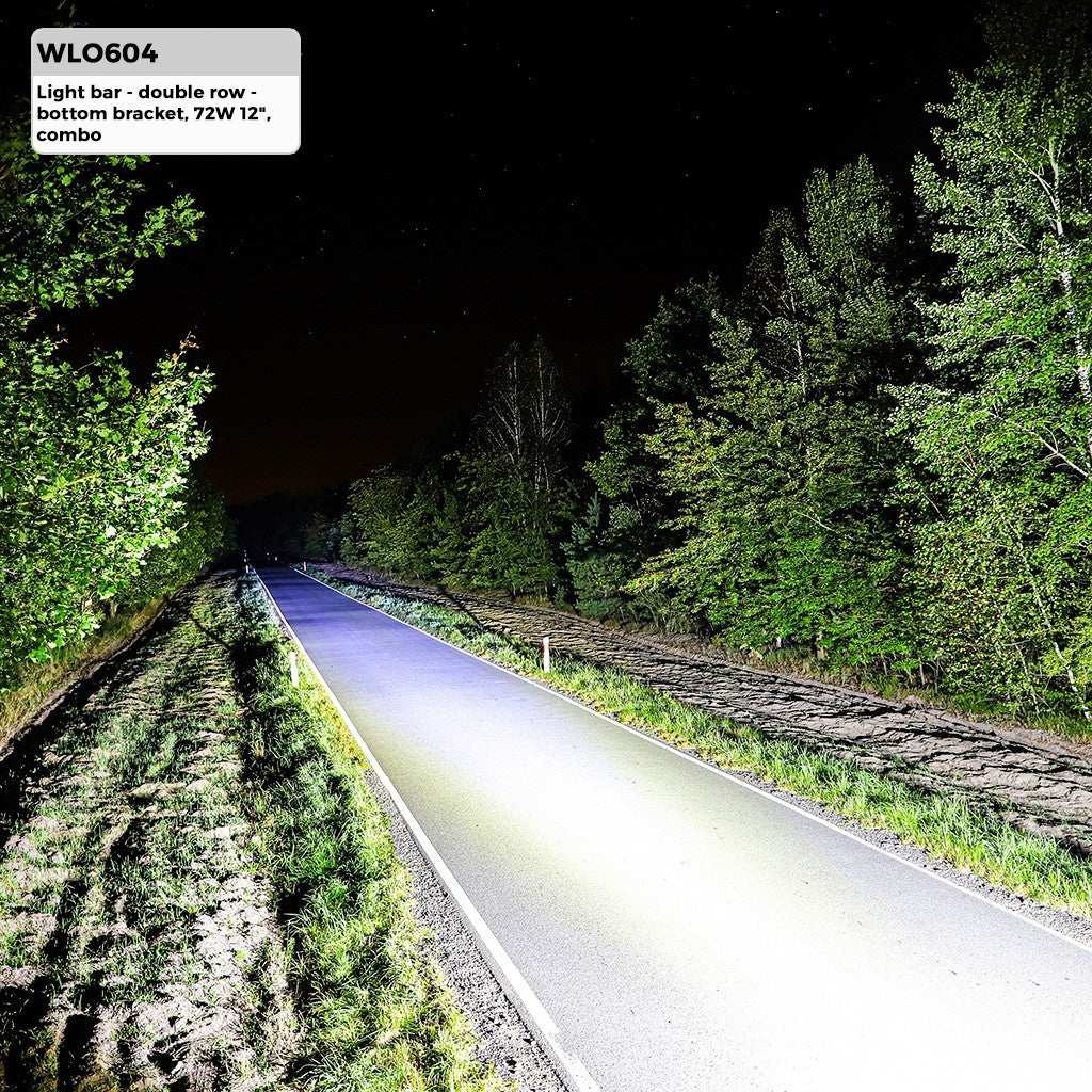 Zwarte LED-verlichting met 24 lichtbronnen, inclusief zichtbare montageschroeven en kabel. Geschikt voor gebruik op terreinvoertuigen en off-road toepassingen.