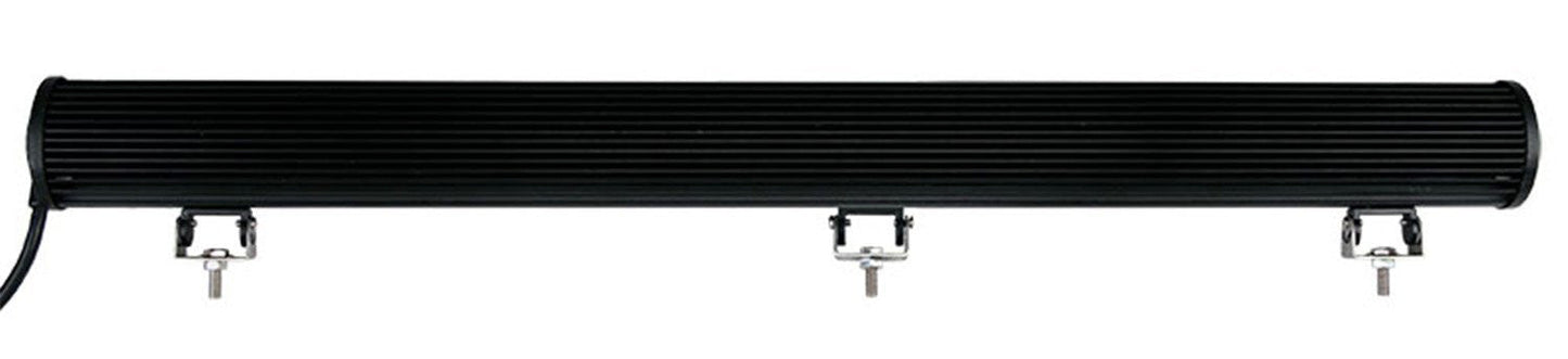 Zwarte LED-bar met 48 lichtbronnen, geschikt voor 4x4 voertuigen. Met metalen bevestigingsklemmen en kabel voor gebruik op terrein of bij nachtverkeer.
