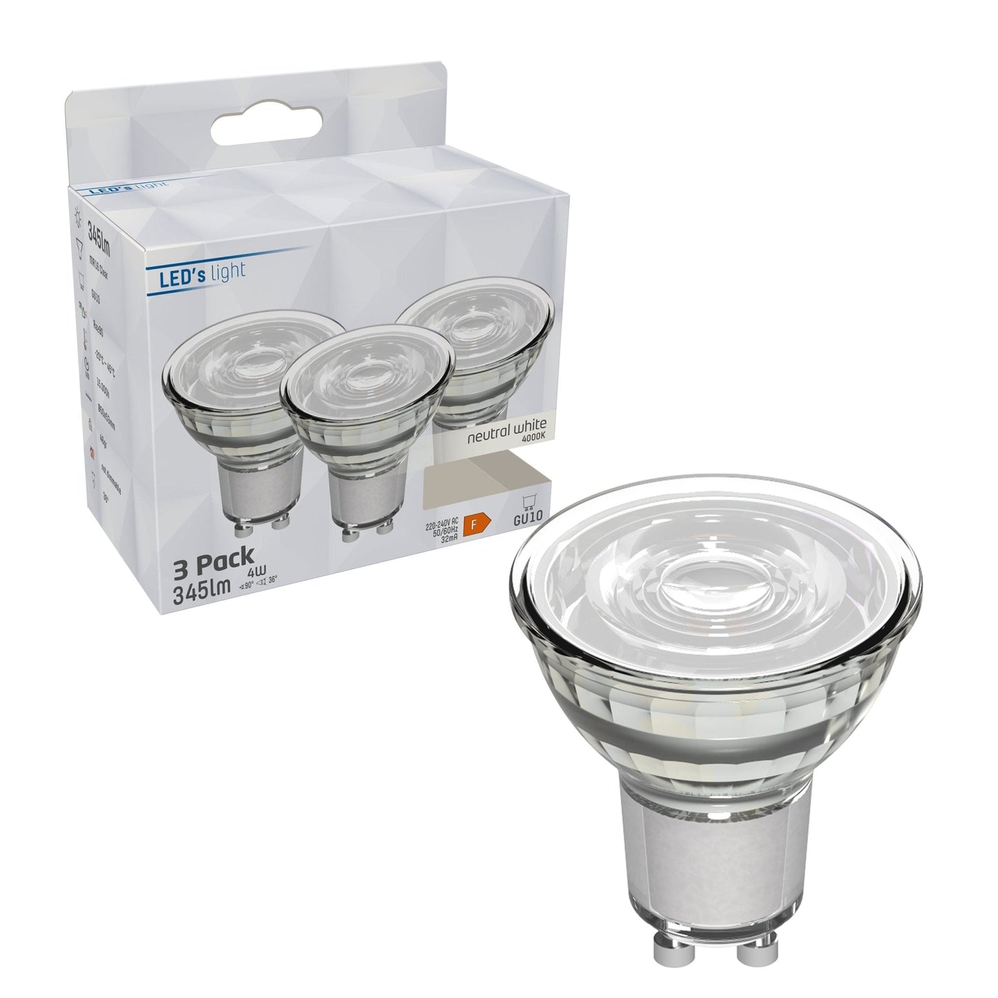 LED Spotjes GU10 - 4W vervangt 50W - 345 lm - Koud wit - 3PACK