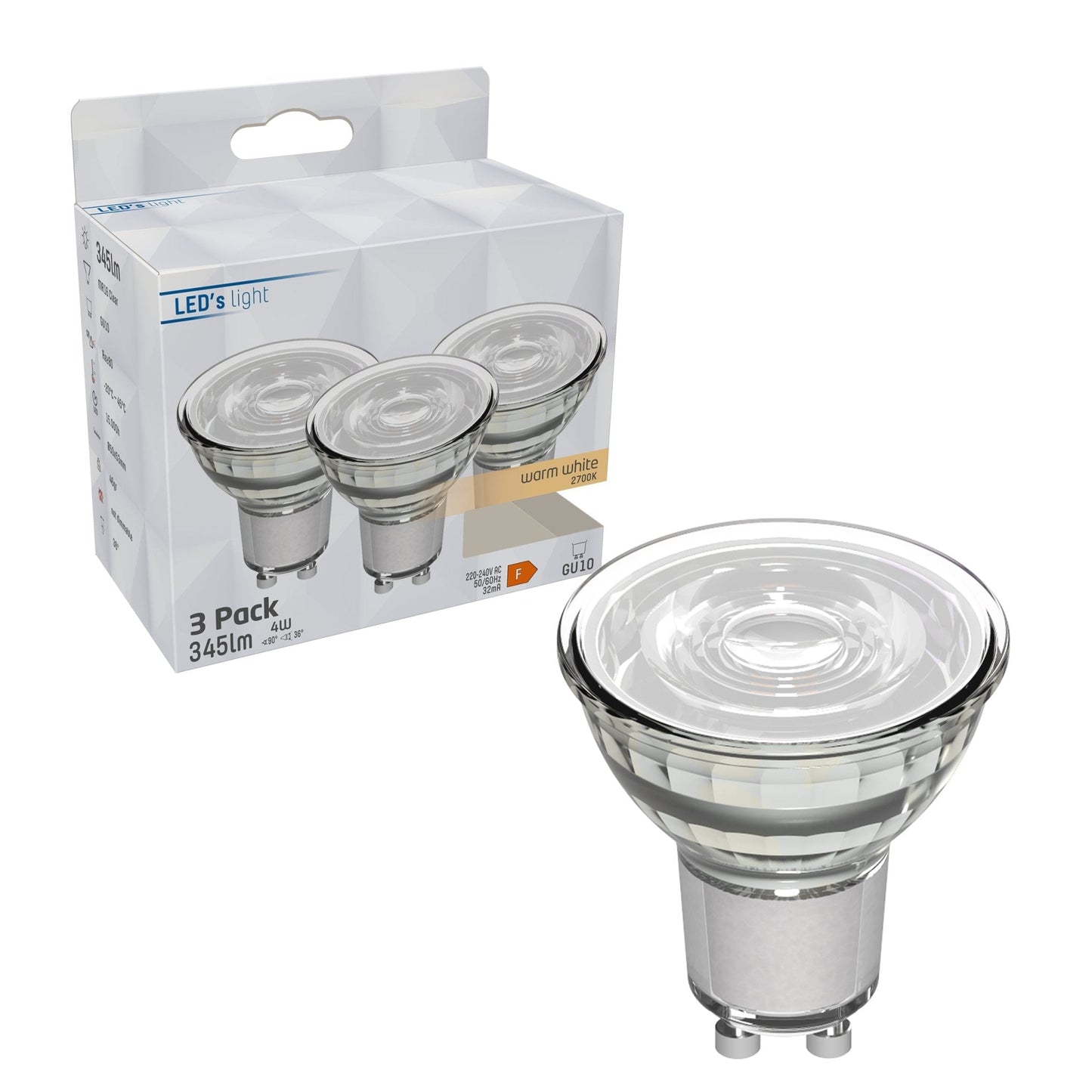 GU10 LED Spots - Warm wit licht - 4W/50W - 345 lm - 3PACK