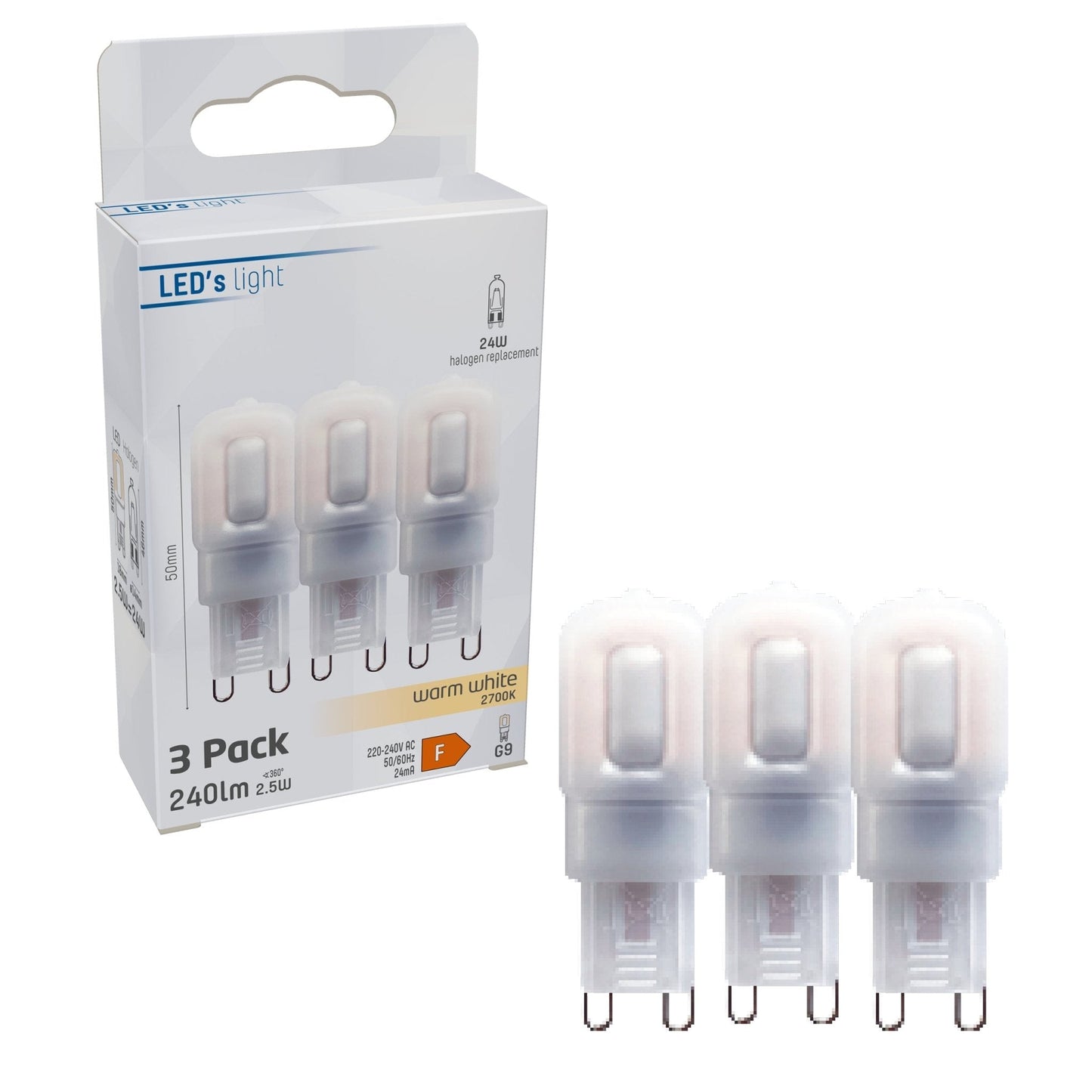 LED Steeklamp G9 - Mat - 220-240V - Warm wit - 2.5W (24W) - 3 lampjes