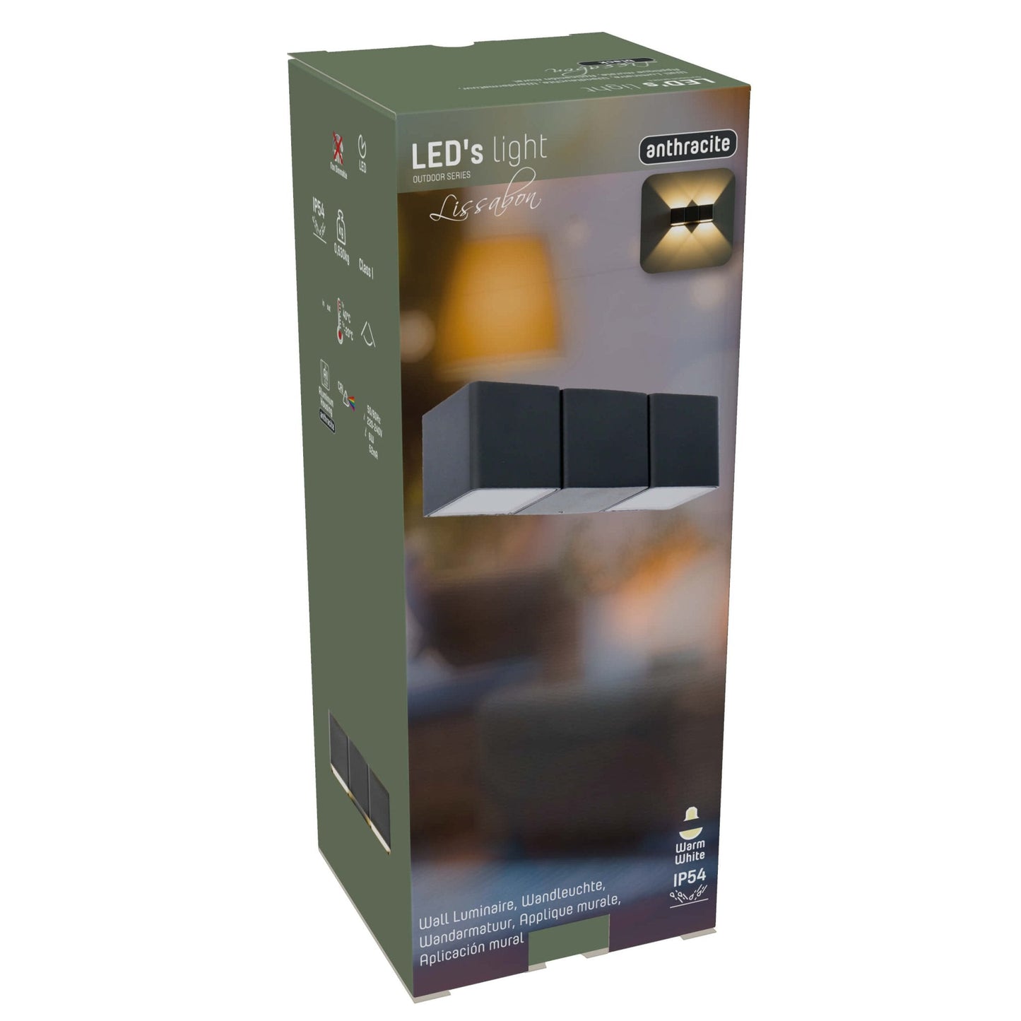 Comnox - LED's Light Aversa - Buitenwandlamp in Antraciet - Duurzaam Aluminium - Warm Wit Licht - IP54 Waterdicht - 4 LED's