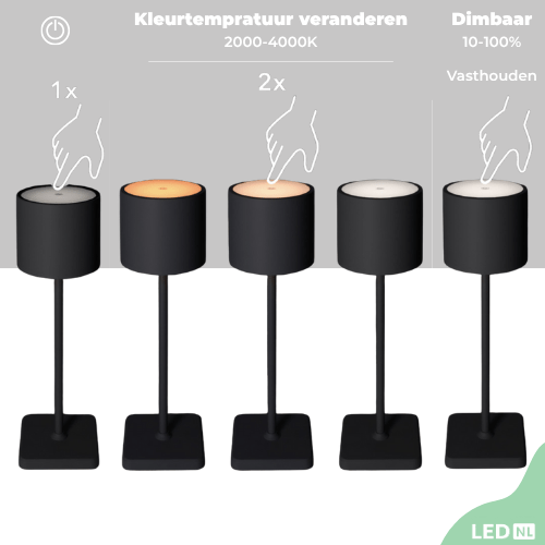 Comnox - Oplaadbare LED Tafellamp - Dimbaar via aanraking - Comfort en Veiligheid - 10 uur licht - TouchDim - Grijs