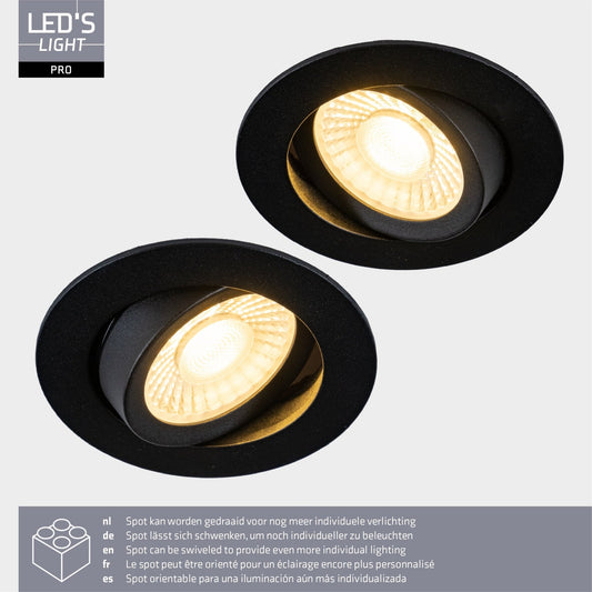 LED's Light PRO downlight inbouwspot Ø 68mm - Kantelbaar - Spatwaterdicht - Dim to Warm - Zwart