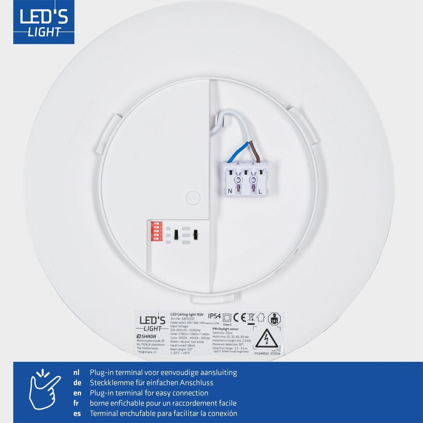 Comnox - LED's Light Pro Plafondlamp - Automatische verlichting met sensor - 25 cm wit