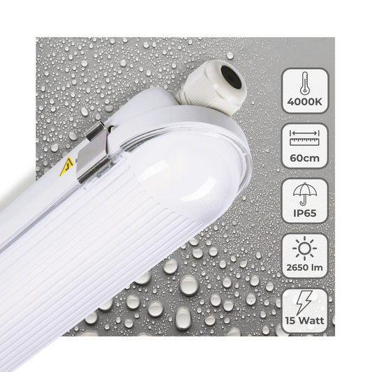 Comnox - Philips TL Armatuur Strip 60 cm - Helder en duurzaam licht - Comfortabel werkpleklaan - IP65 waterdicht - 2650 lm - 15W LED - Koppelbaar
