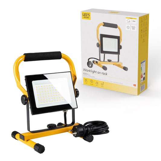 Comnox - LED's Work 50W Bouwlamp Werklamp Bedraad 4900lm - Helder, Zuinig, Waterdicht - 4900 lumen - IP65 - zwart geel