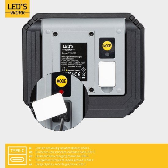 LED's Work Oplaadbare LED werklamp met accu 700 - Draadloos en draagbaar - 10W
