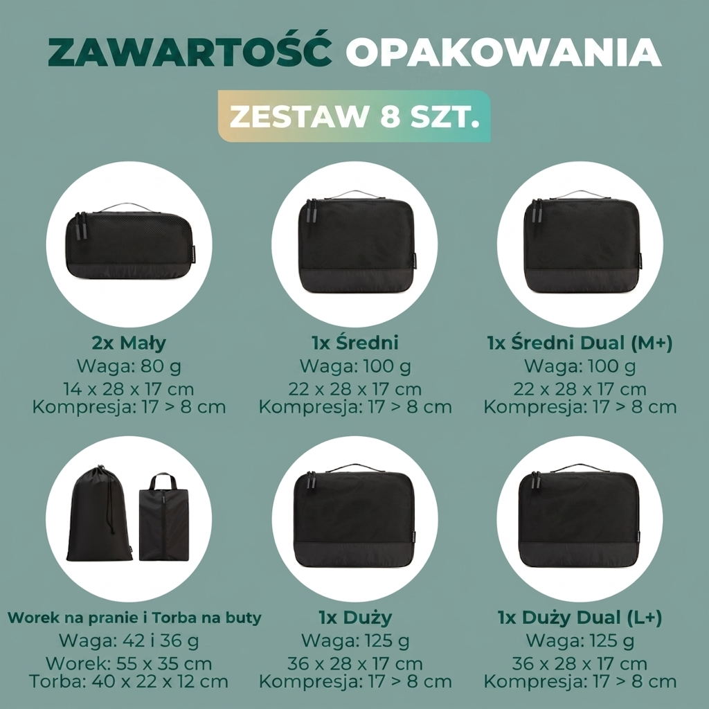 Comnox - Packing Cubes Set van 8 - Georganiseerd reizen met compressie - Zwart Nylon & Mesh