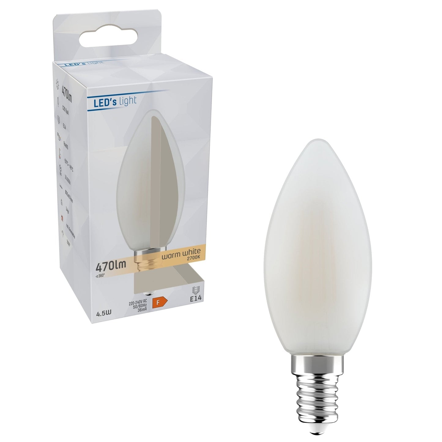 LongLife LED Filament Lamp Kaars E14 - Melkglas - Warm wit - 4.5W vervangt 40W