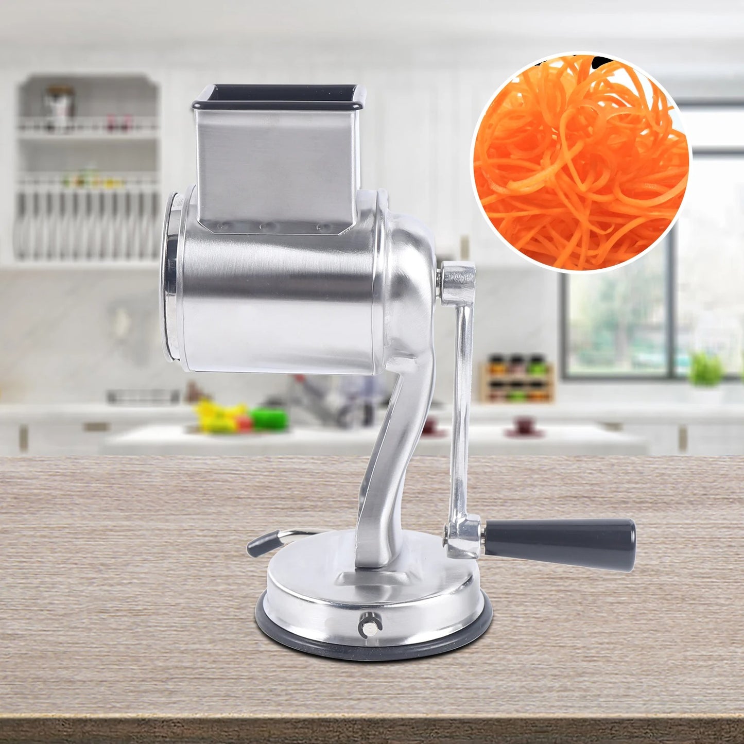 Comnox - Trommelrasp - Multifunctionele roterende groente- en kaassnijder met 5 verwisselbare drums - Handmatige shredder van roestvrij staal - Voor fruit, groenten, kaas en meer - Perfect voor keukenpreparatie