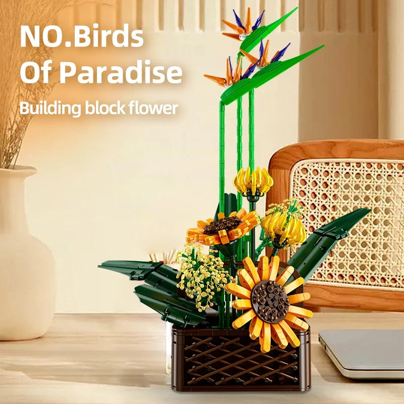 Comnox - Bloemenboeket Bouwset - Paradijsvogel & Zonnebloemen - 1600+ Onderdelen - Decoratief Model - Comnox Company