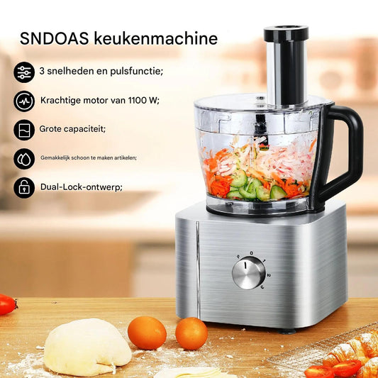Comnox - 11-in-1 Keukenmachine - 1100W - 3,2L + 1,5L Blender - Drie Snelheden - Veiligheidsslot - Blauw - Food Processor en Blender Set - Comnox Company