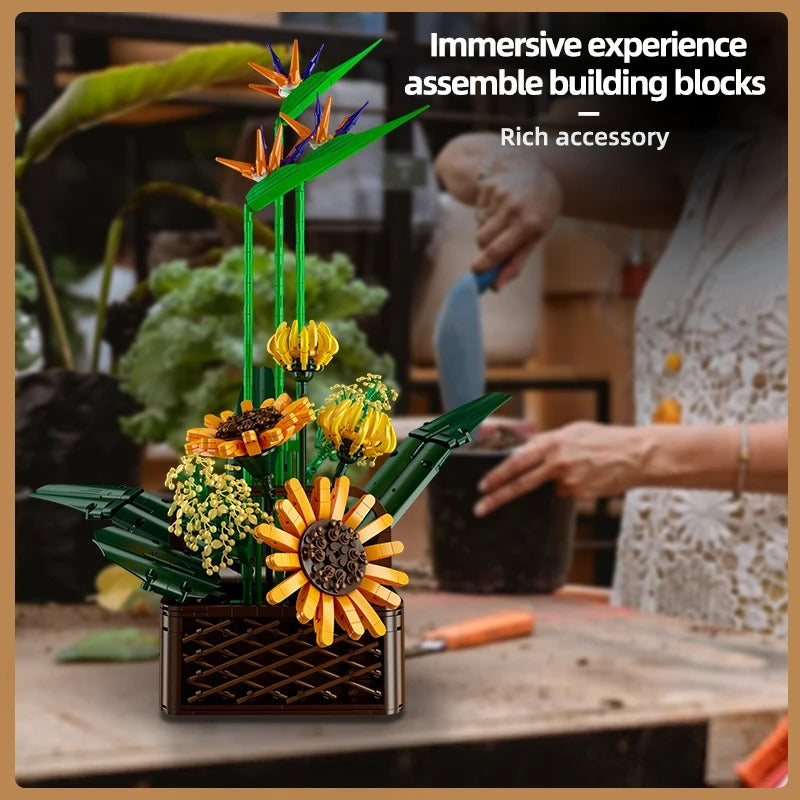 Comnox - Bloemenboeket Bouwset - Paradijsvogel & Zonnebloemen - 1600+ Onderdelen - Decoratief Model - Comnox Company