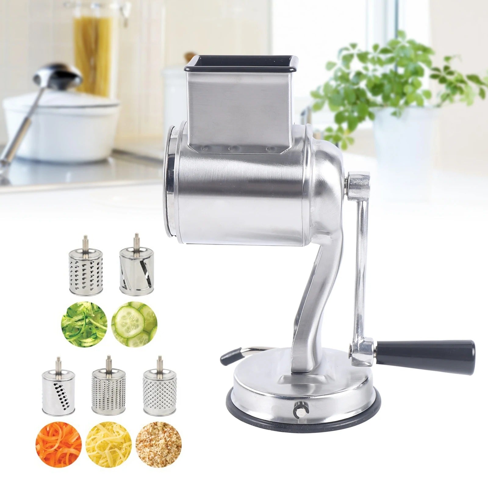 Comnox - Trommelrasp - Multifunctionele roterende groente- en kaassnijder met 5 verwisselbare drums - Handmatige shredder van roestvrij staal - Voor fruit, groenten, kaas en meer - Perfect voor keukenpreparatie - Comnox Company