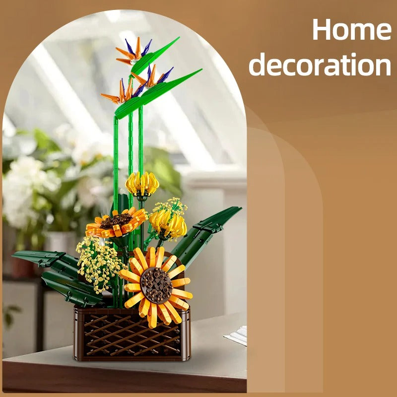 Comnox - Bloemenboeket Bouwset - Paradijsvogel & Zonnebloemen - 1600+ Onderdelen - Decoratief Model - Comnox Company