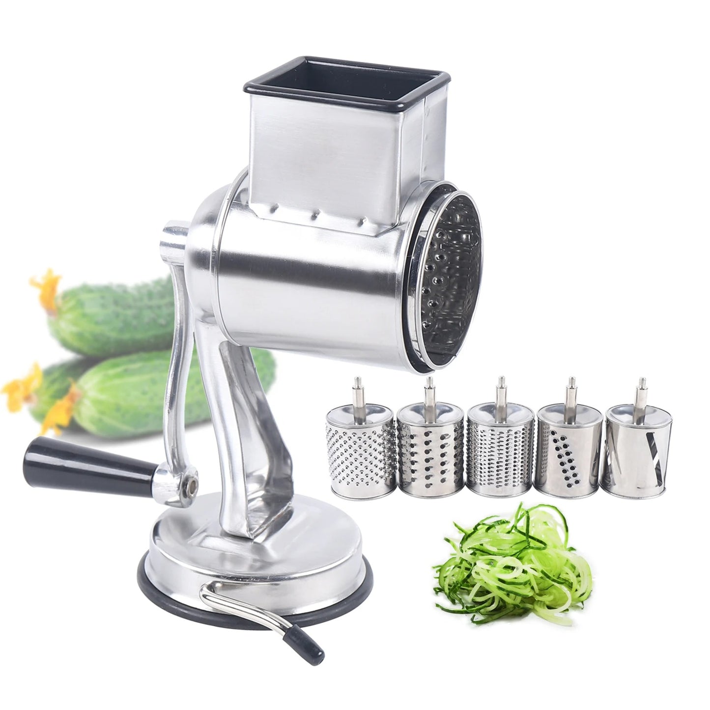 Comnox - Trommelrasp - Multifunctionele roterende groente- en kaassnijder met 5 verwisselbare drums - Handmatige shredder van roestvrij staal - Voor fruit, groenten, kaas en meer - Perfect voor keukenpreparatie