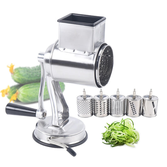 Comnox - Trommelrasp - Multifunctionele roterende groente- en kaassnijder met 5 verwisselbare drums - Handmatige shredder van roestvrij staal - Voor fruit, groenten, kaas en meer - Perfect voor keukenpreparatie - Comnox Company