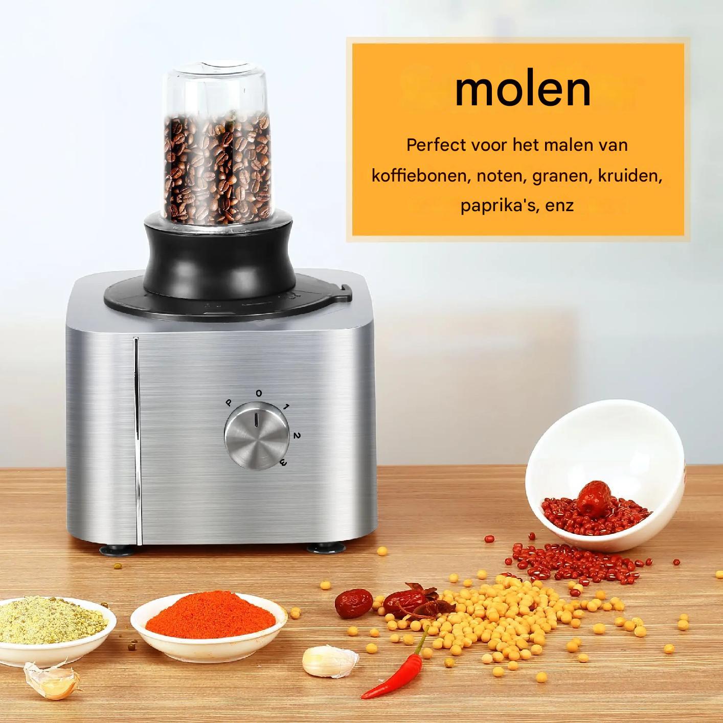 Comnox - 11-in-1 Keukenmachine - 1100W - 3,2L + 1,5L Blender - Drie Snelheden - Veiligheidsslot - Zilver - Food Processor en Blender Set - Comnox Company