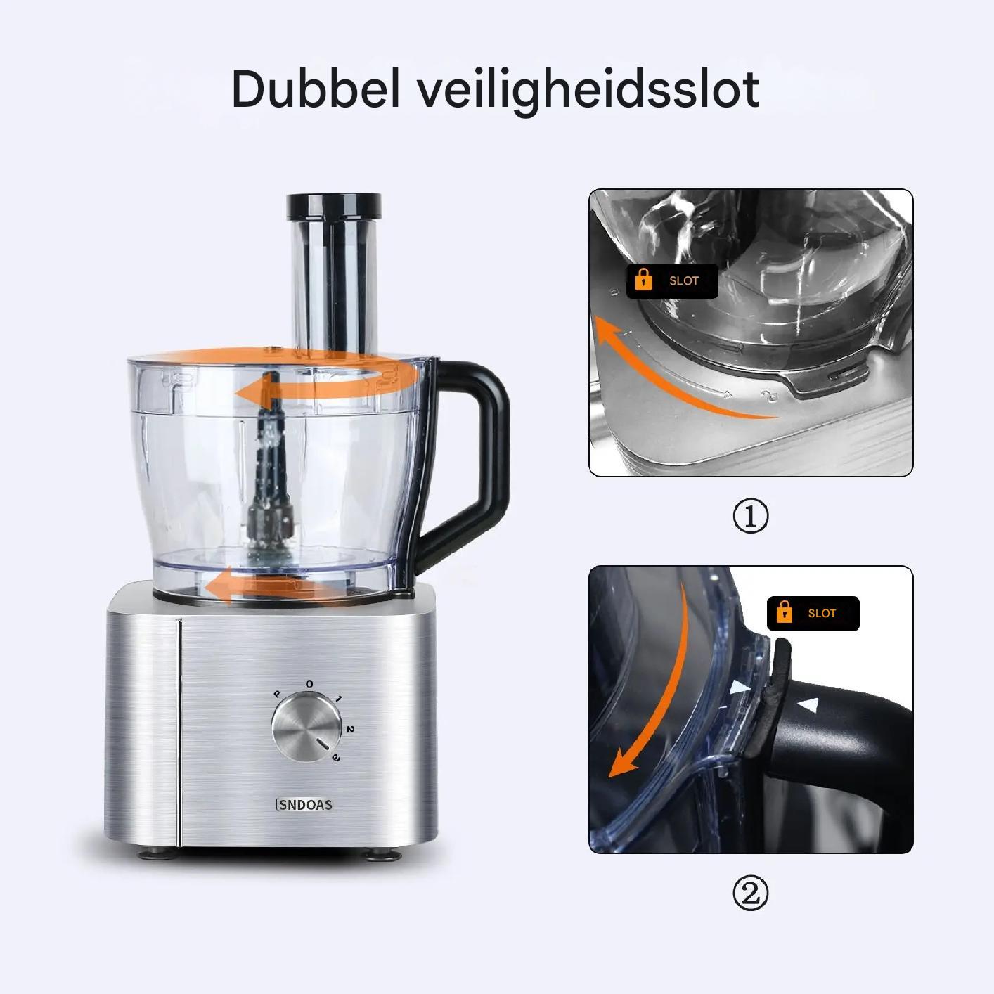 Comnox - 11-in-1 Keukenmachine - 1100W - 3,2L + 1,5L Blender - Drie Snelheden - Veiligheidsslot - Zilver - Food Processor en Blender Set - Comnox Company