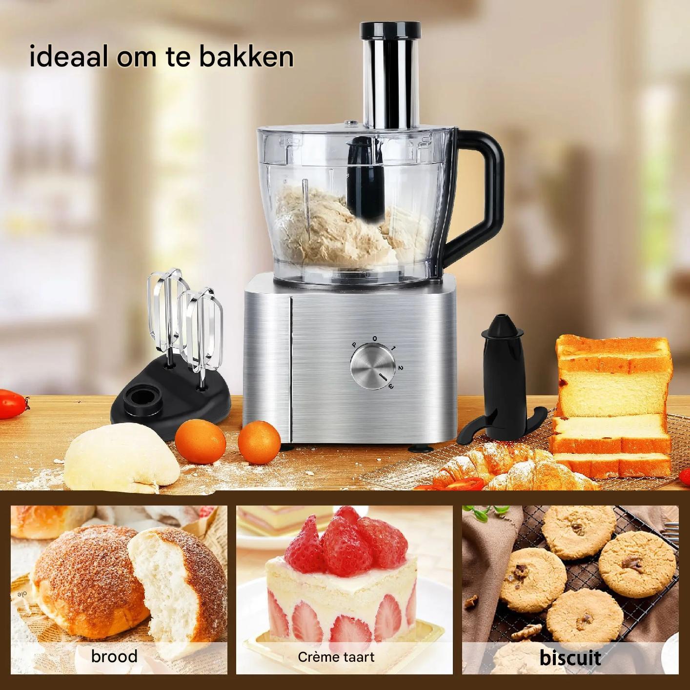 Comnox - 11-in-1 Keukenmachine - 1100W - 3,2L + 1,5L Blender - Drie Snelheden - Veiligheidsslot - Zilver - Food Processor en Blender Set - Comnox Company