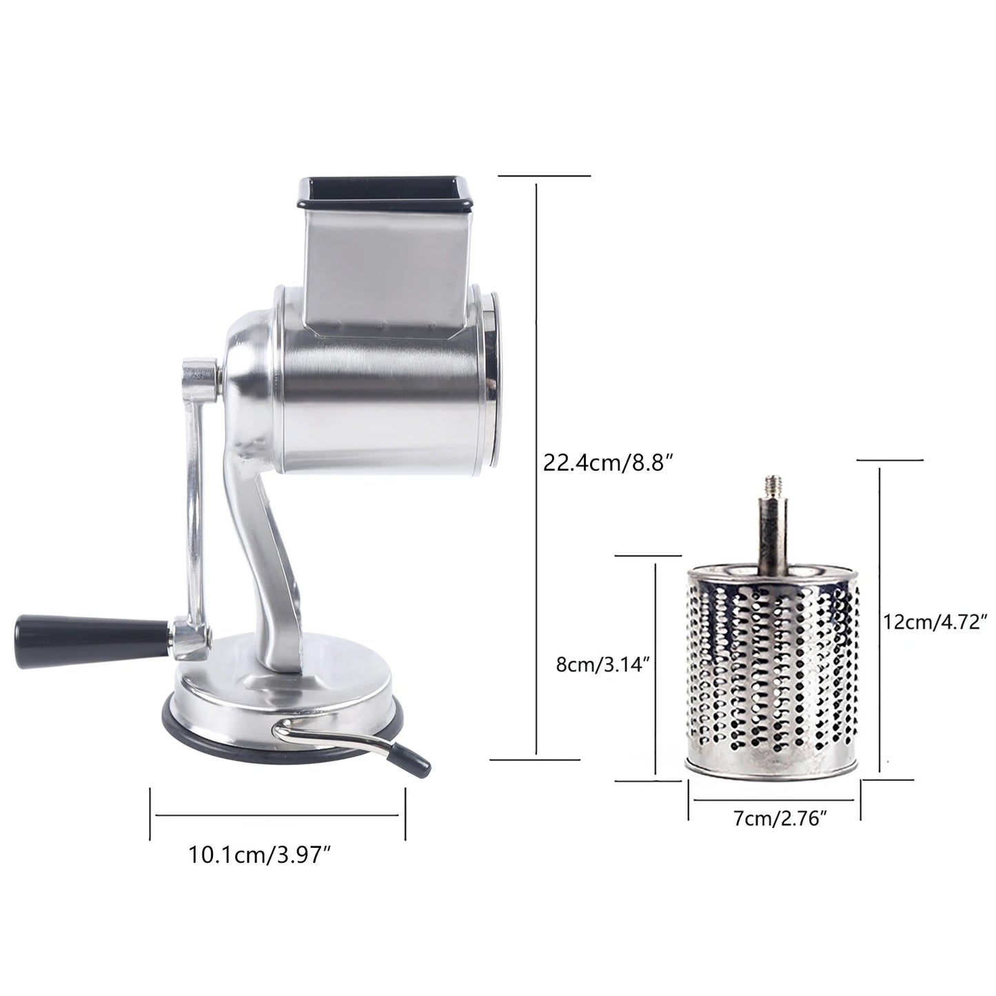 Comnox - Trommelrasp - Multifunctionele roterende groente- en kaassnijder met 5 verwisselbare drums - Handmatige shredder van roestvrij staal - Voor fruit, groenten, kaas en meer - Perfect voor keukenpreparatie